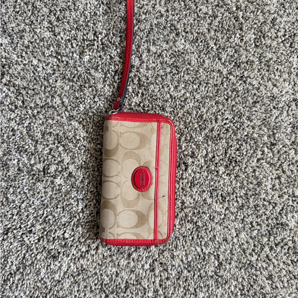 Coach Tan and Red Wristlet
